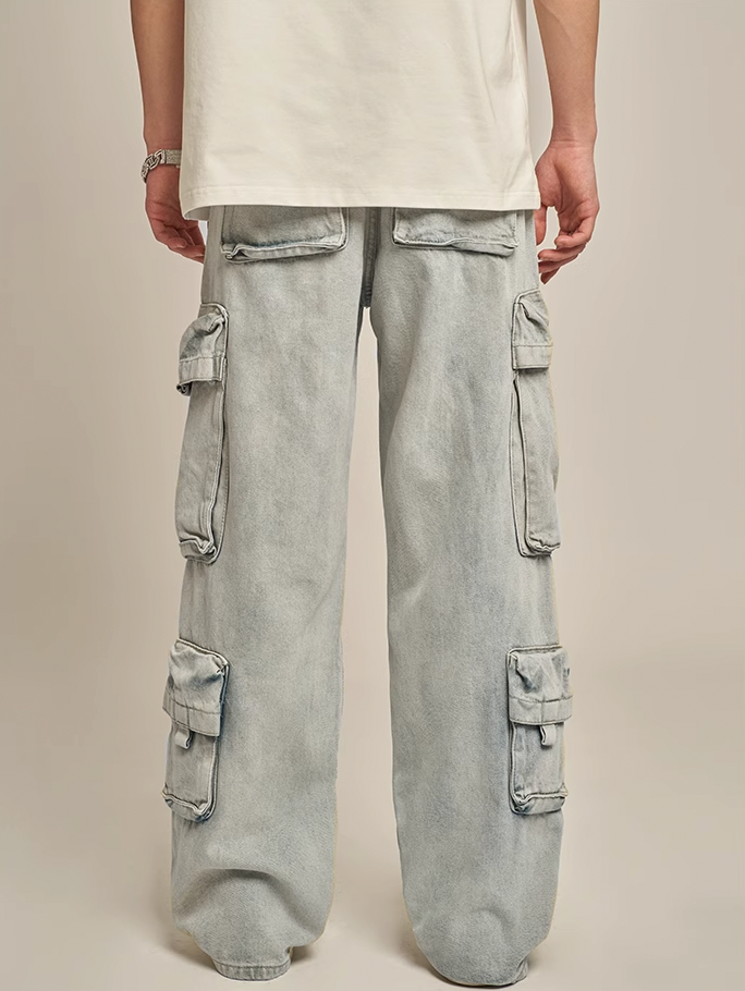 F3F Select Washed Multi Pocket Work Cargo Jeans