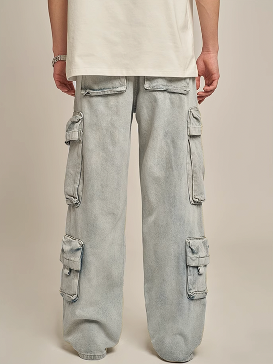 F3F Select Washed Multi Pocket Work Cargo Jeans