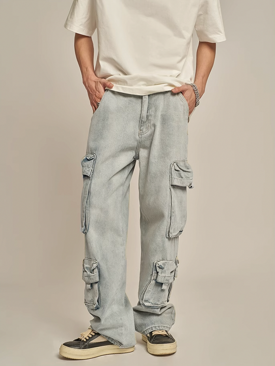 F3F Select Washed Multi Pocket Work Cargo Jeans