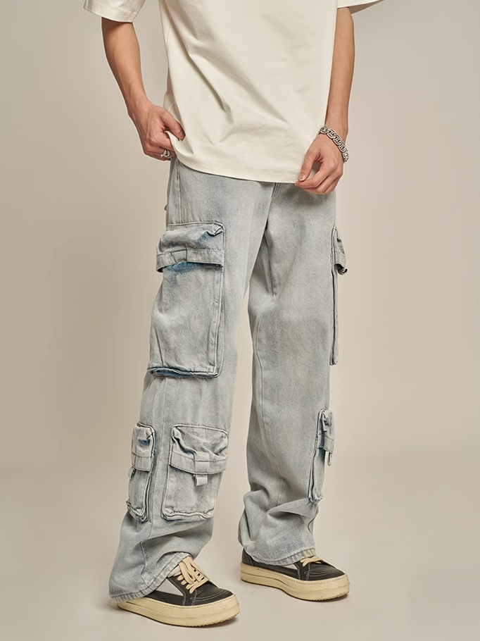 F3F Select Washed Multi Pocket Work Cargo Jeans