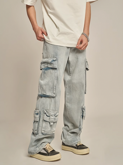 F3F Select Washed Multi Pocket Work Cargo Jeans