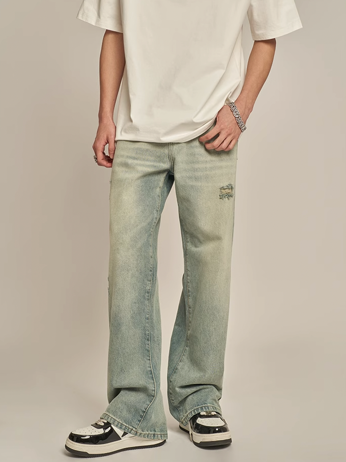 F3F Select Washed Simple Hole Jeans
