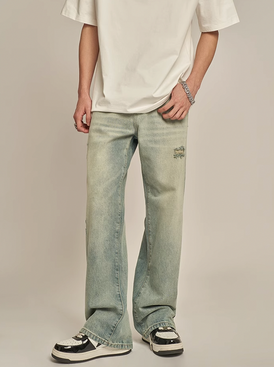 F3F Select Washed Simple Hole Jeans