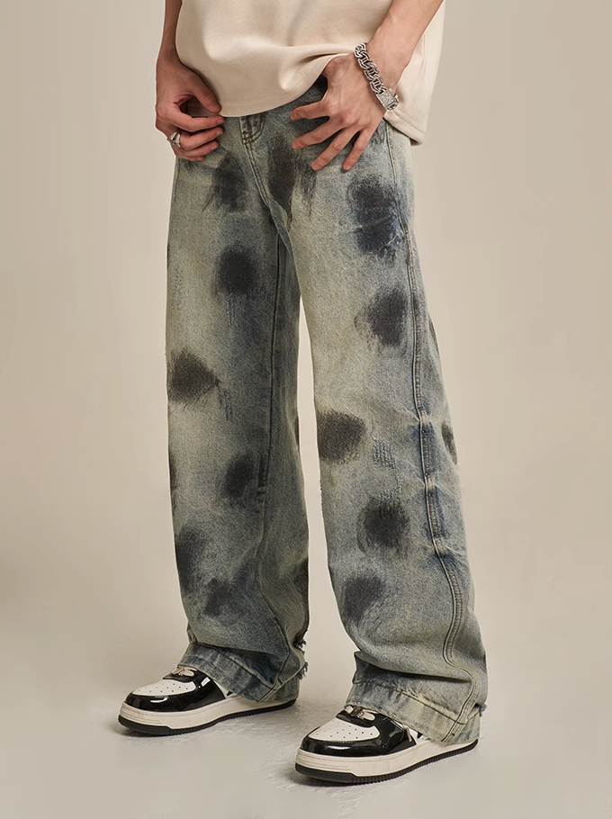 F3F Select Dirty Dye Splashed Ink Heavy Washed Jeans