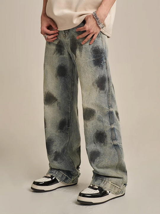 F3F Select Dirty Dye Splashed Ink Heavy Washed Jeans