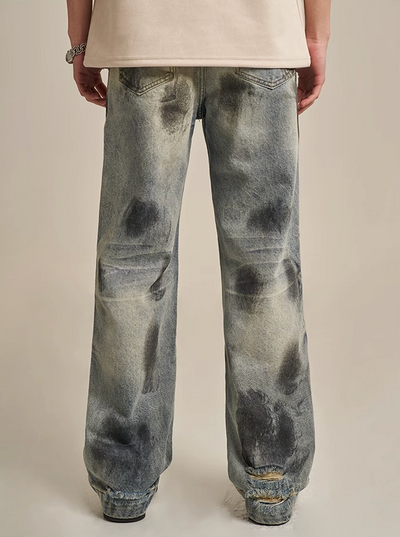 F3F Select Dirty Dye Splashed Ink Heavy Washed Jeans