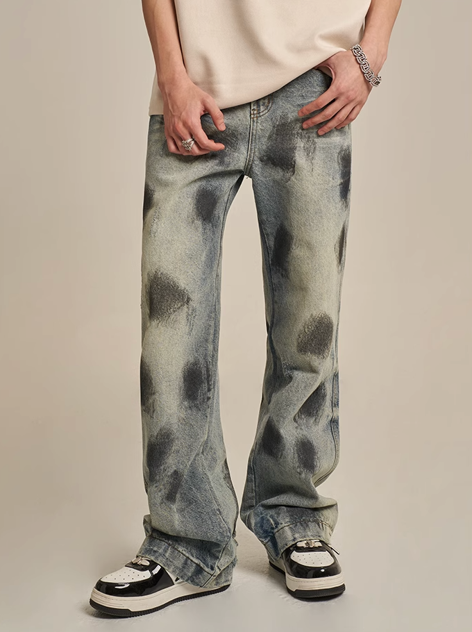 F3F Select Dirty Dye Splashed Ink Heavy Washed Jeans