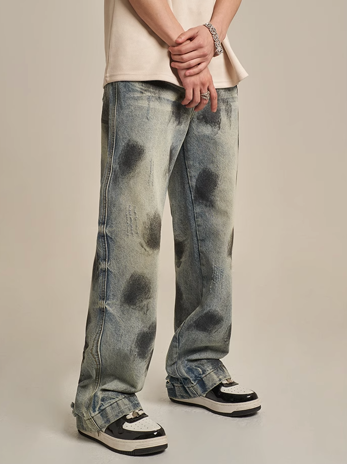 F3F Select Dirty Dye Splashed Ink Heavy Washed Jeans