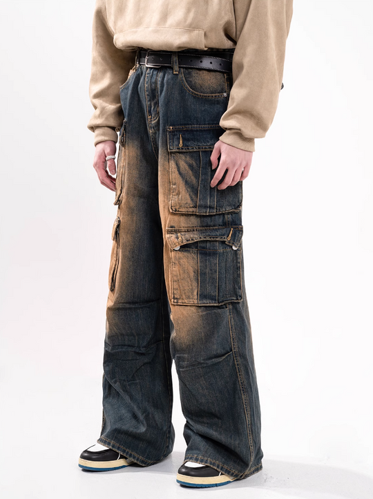 F3F Select Aged Blue Work Cargo Jeans