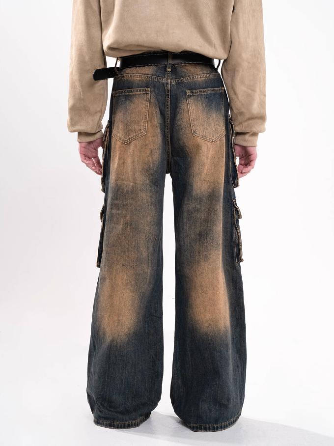 F3F Select Aged Blue Work Cargo Jeans