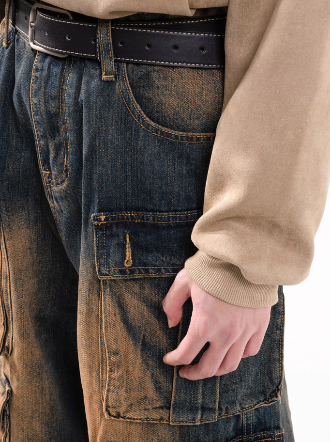 F3F Select Aged Blue Work Cargo Jeans