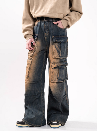 F3F Select Aged Blue Work Cargo Jeans