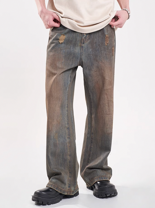 F3F Select Dirty Dyed Distressed Blue Ripped Jeans