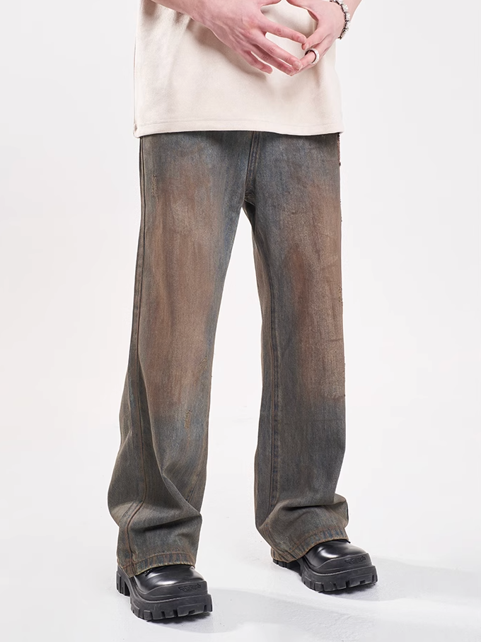 F3F Select Dirty Dyed Distressed Blue Ripped Jeans