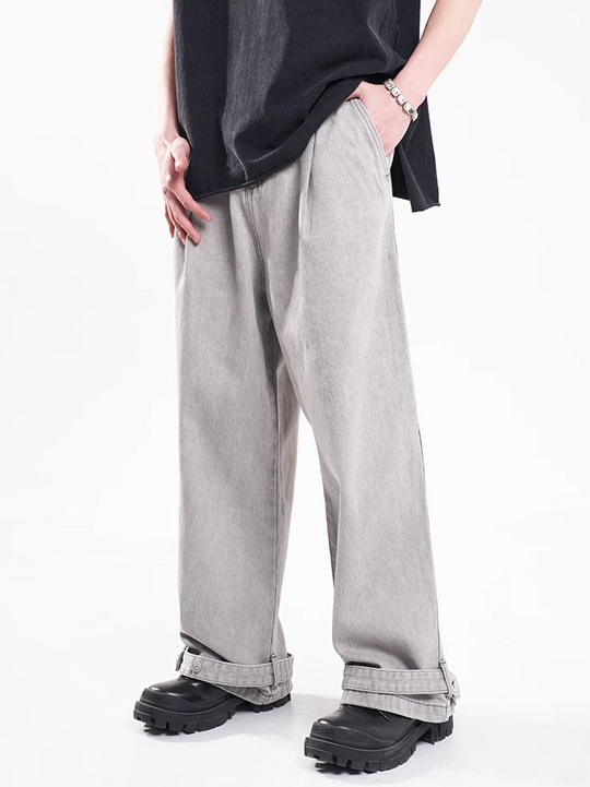 F3F Select Leg Button Strap Wide Jeans