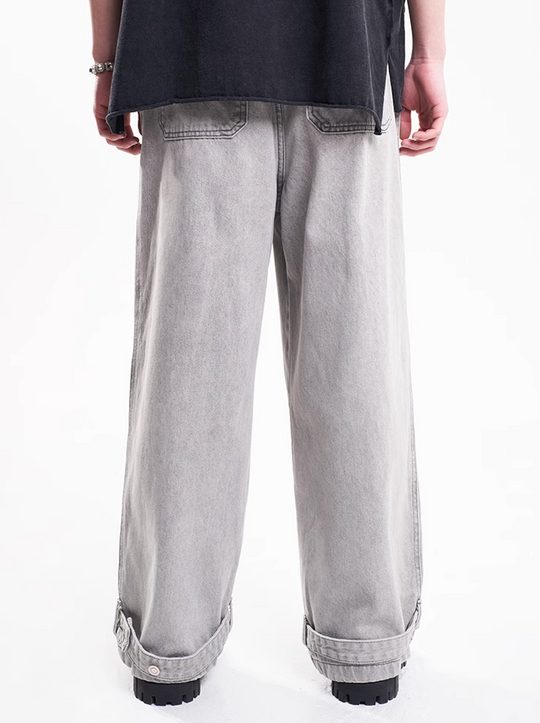 F3F Select Leg Button Strap Wide Jeans