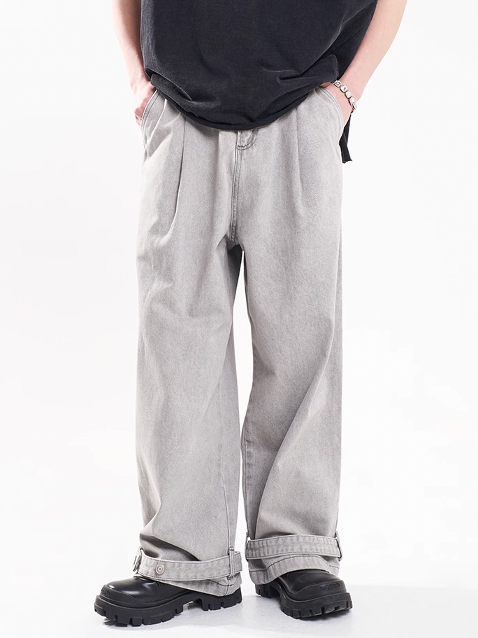 F3F Select Leg Button Strap Wide Jeans