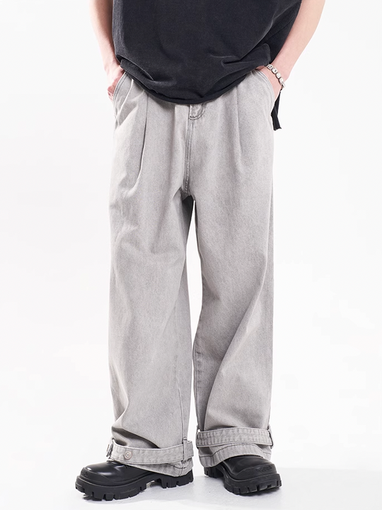 F3F Select Leg Button Strap Wide Jeans