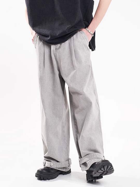 F3F Select Leg Button Strap Wide Jeans