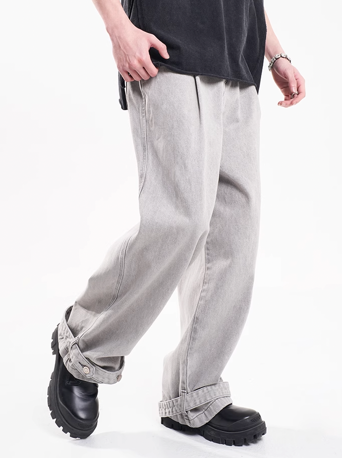 F3F Select Leg Button Strap Wide Jeans