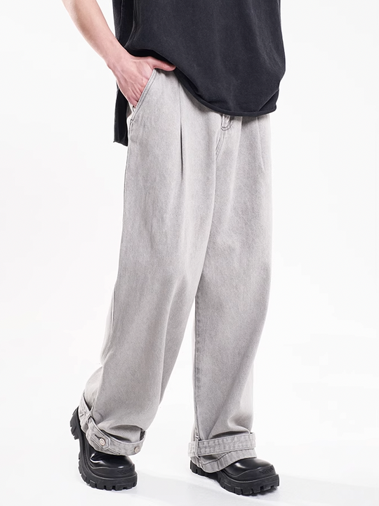 F3F Select Leg Button Strap Wide Jeans