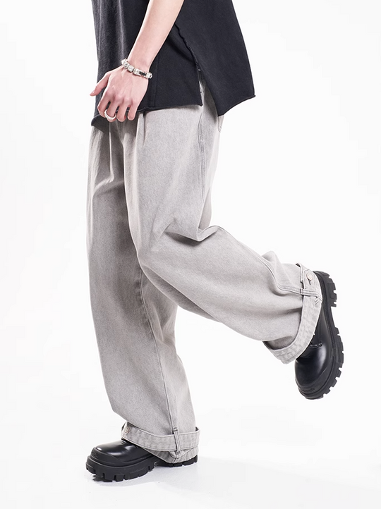 F3F Select Leg Button Strap Wide Jeans