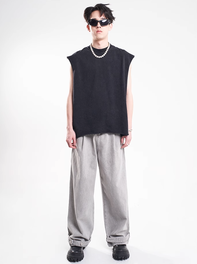 F3F Select Leg Button Strap Wide Jeans