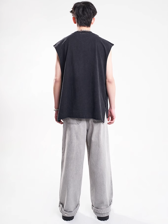 F3F Select Leg Button Strap Wide Jeans