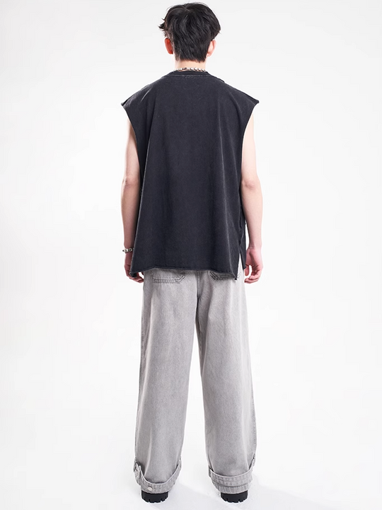 F3F Select Leg Button Strap Wide Jeans