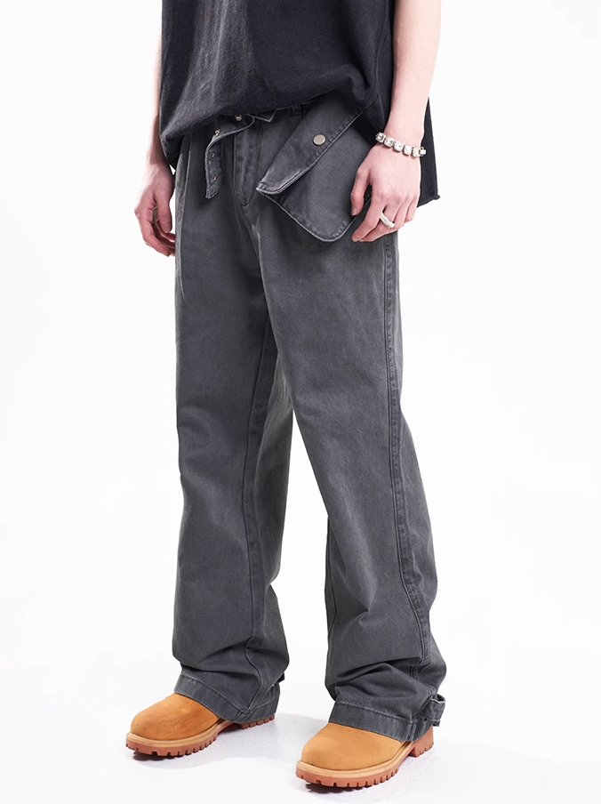 F3F Select Vintage Washed Adjustable Pockets Belt Work Jeans