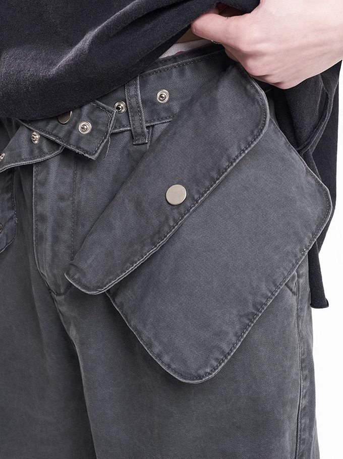 F3F Select Vintage Washed Adjustable Pockets Belt Work Jeans