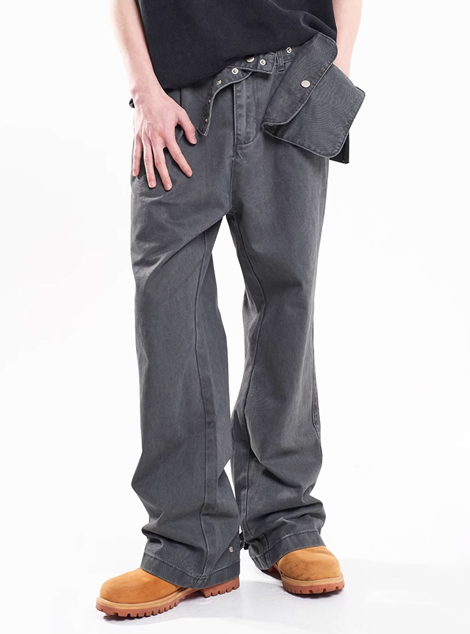 F3F Select Vintage Washed Adjustable Pockets Belt Work Jeans