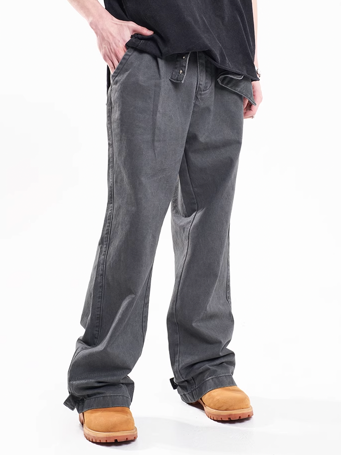 F3F Select Vintage Washed Adjustable Pockets Belt Work Jeans