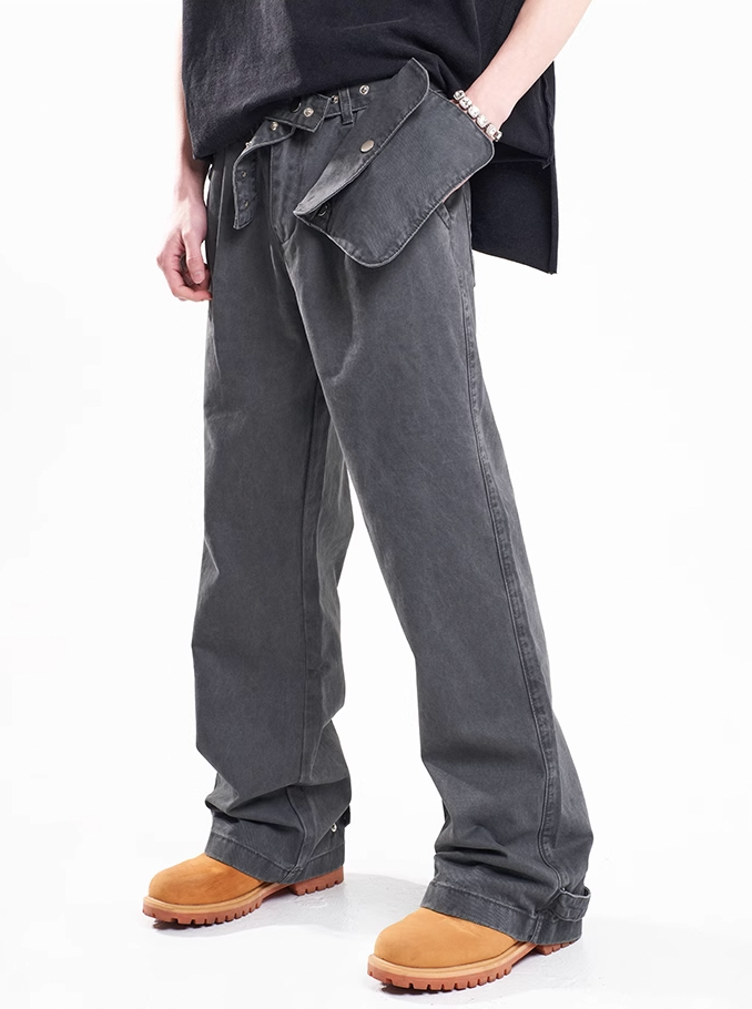 F3F Select Vintage Washed Adjustable Pockets Belt Work Jeans