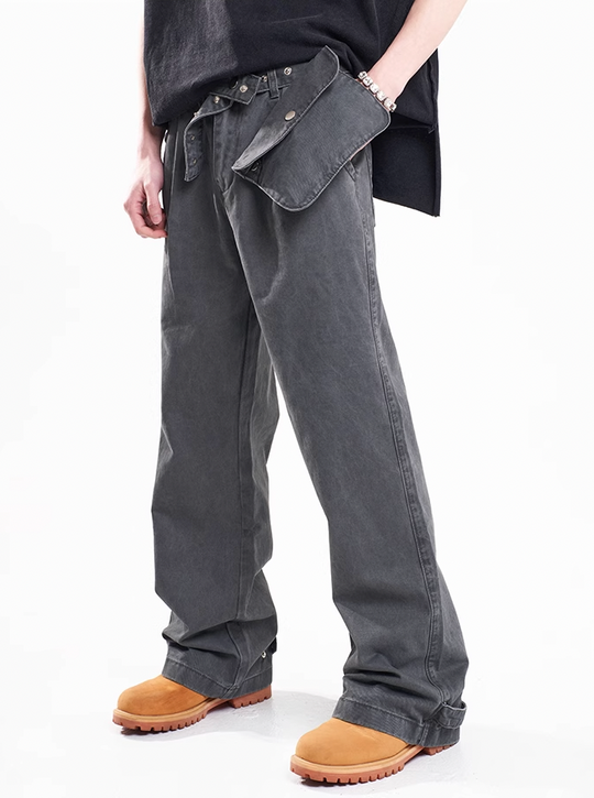 F3F Select Vintage Washed Adjustable Pockets Belt Work Jeans