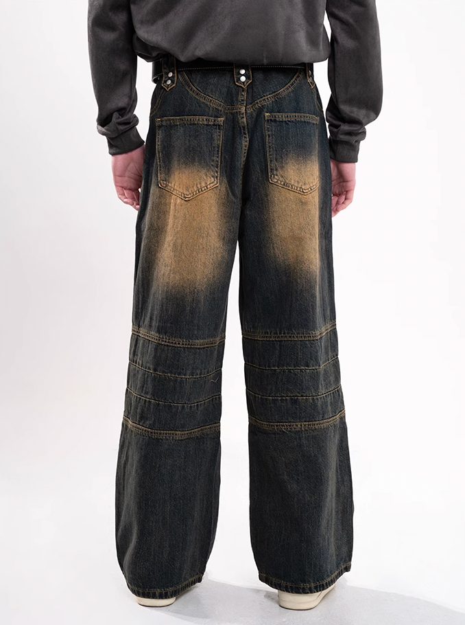 F3F Select Yellow Clay Dye Washed Deconstructed Work Jeans