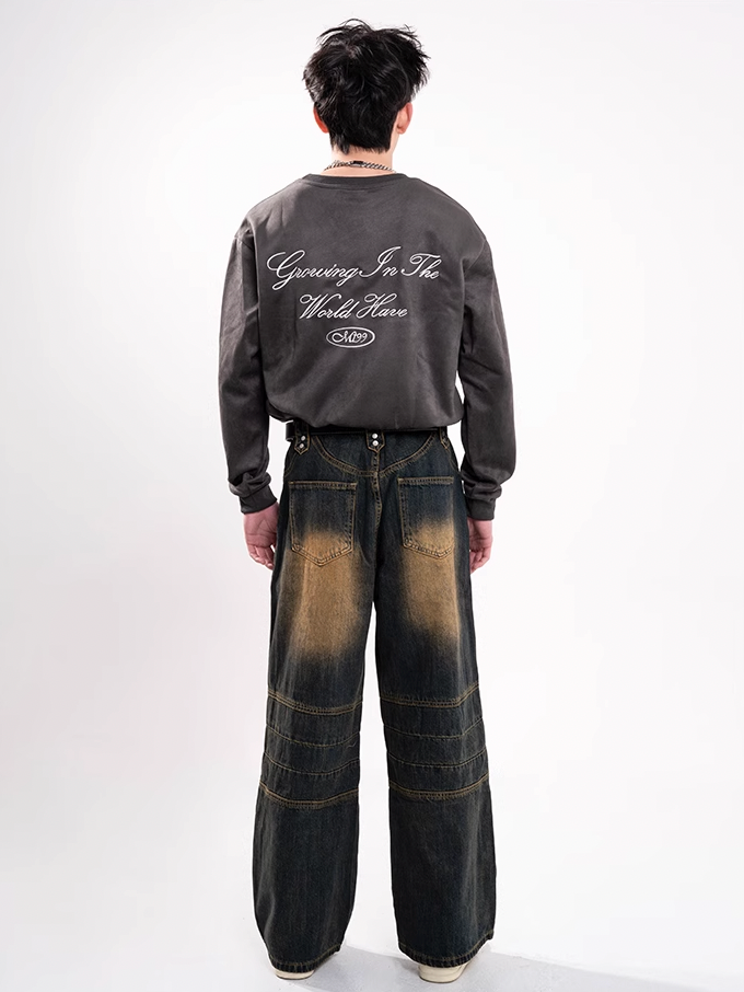 F3F Select Yellow Clay Dye Washed Deconstructed Work Jeans