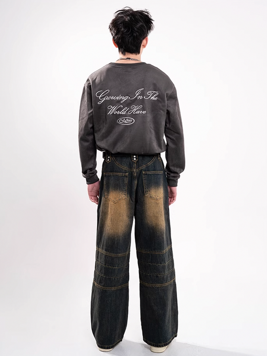 F3F Select Yellow Clay Dye Washed Deconstructed Work Jeans