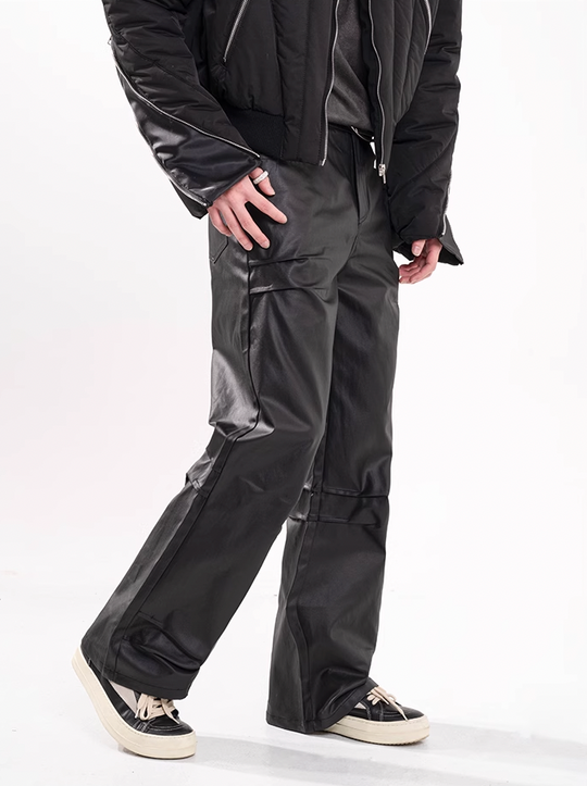 F3F Select Micro Flare Black Textured Leather Pants