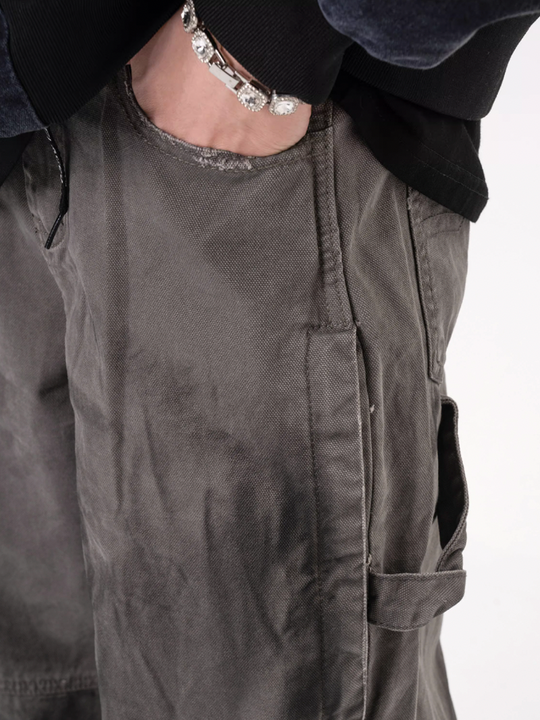 F3F Select Retro Washed Distressed Strappy Work Pants