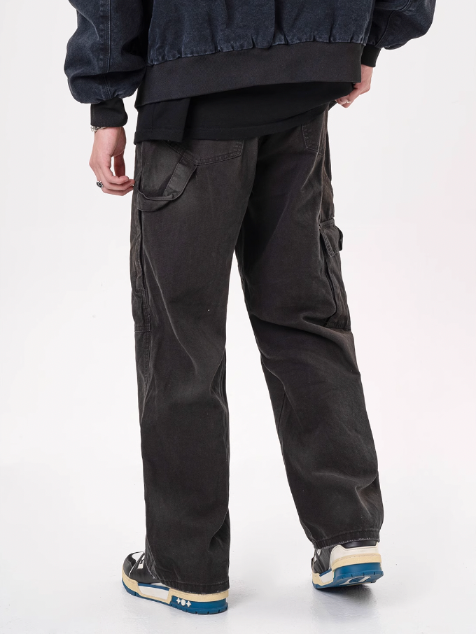 F3F Select Retro Washed Distressed Strappy Work Pants