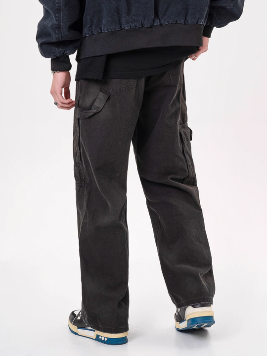 F3F Select Retro Washed Distressed Strappy Work Pants