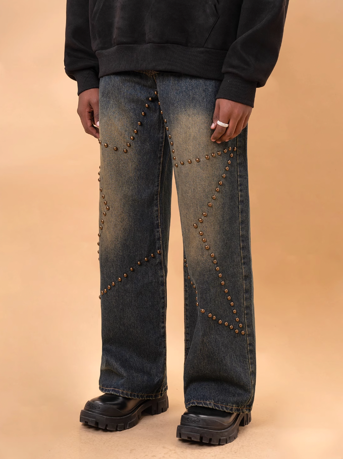 F3F Select Star Rivets Washed Distressed Jeans