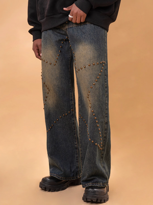 F3F Select Star Rivets Washed Distressed Jeans