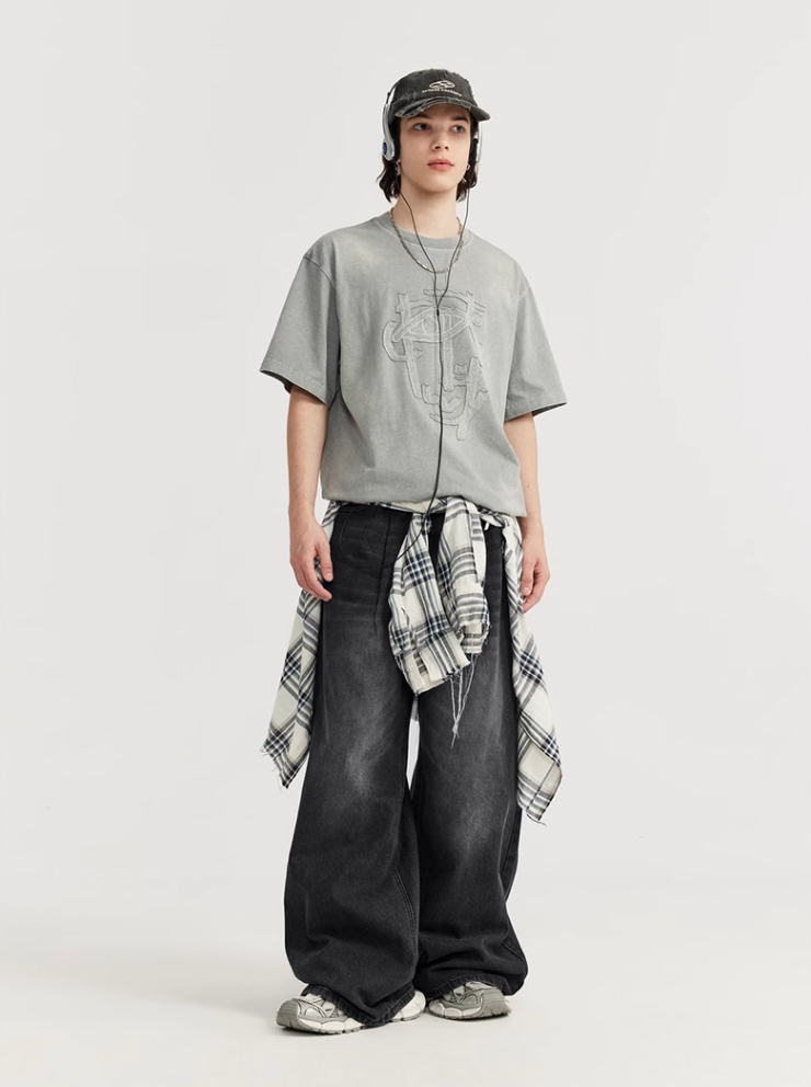 F3F Select Washed Wide Leg Tuck Jeans