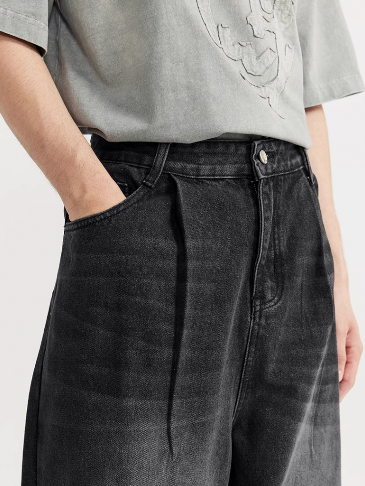 F3F Select Washed Wide Leg Tuck Jeans