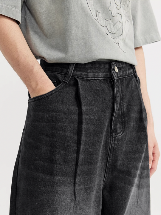 F3F Select Washed Wide Leg Tuck Jeans