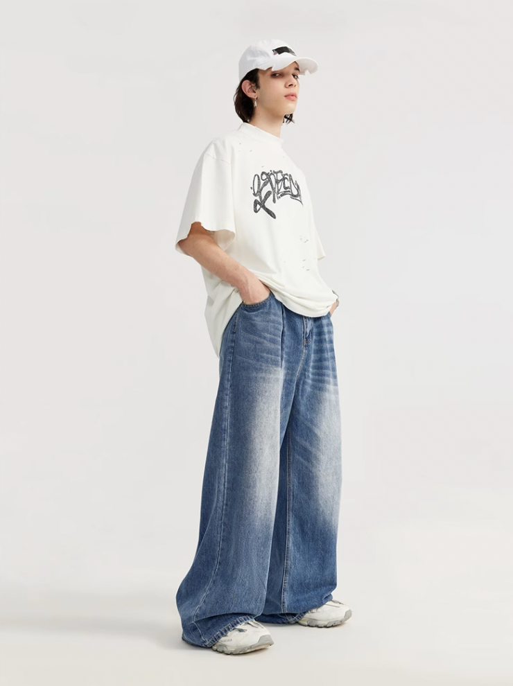 F3F Select Washed Wide Leg Tuck Jeans