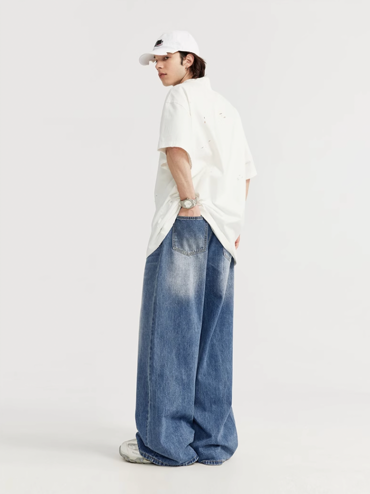 F3F Select Washed Wide Leg Tuck Jeans