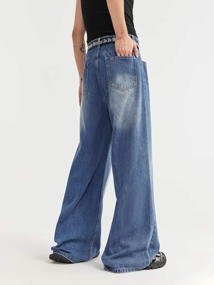 F3F Select Washed Wide Leg Tuck Jeans